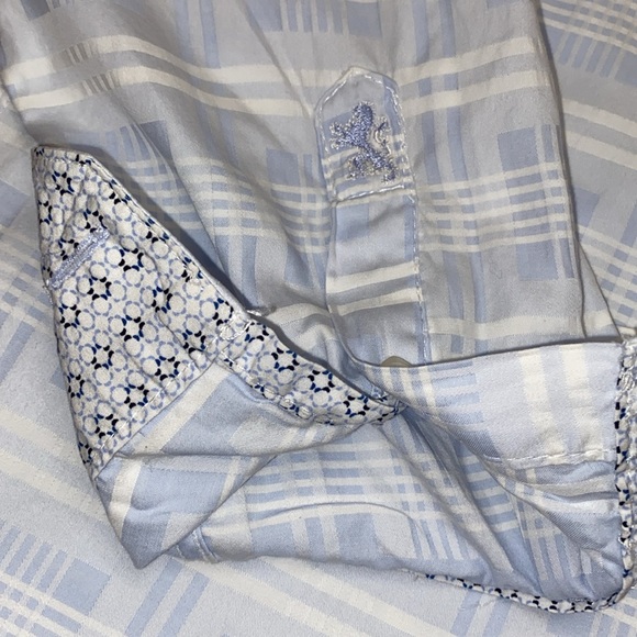 Bugatchi Blue & White Plaid Button Front Dress Shirt Men's L Large - Picture 6 of 10